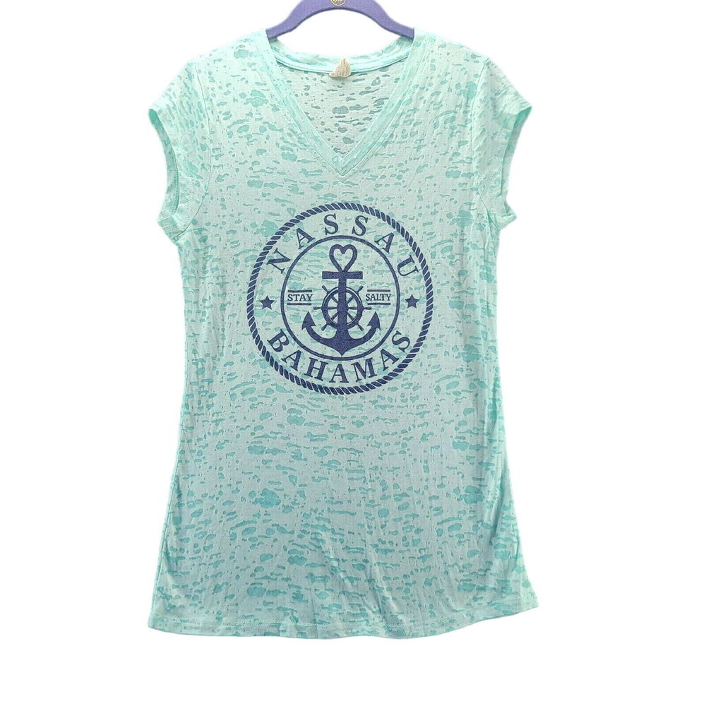 Exist Womens T-Shirt Multi-Color Size Large Cotton Blend Nassau Bahamas Pullover